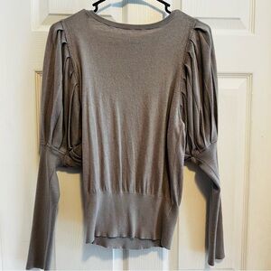 Reiss Charcoal Gray Blouse with Ruched Sleeves Silk Angora Blend Size Large